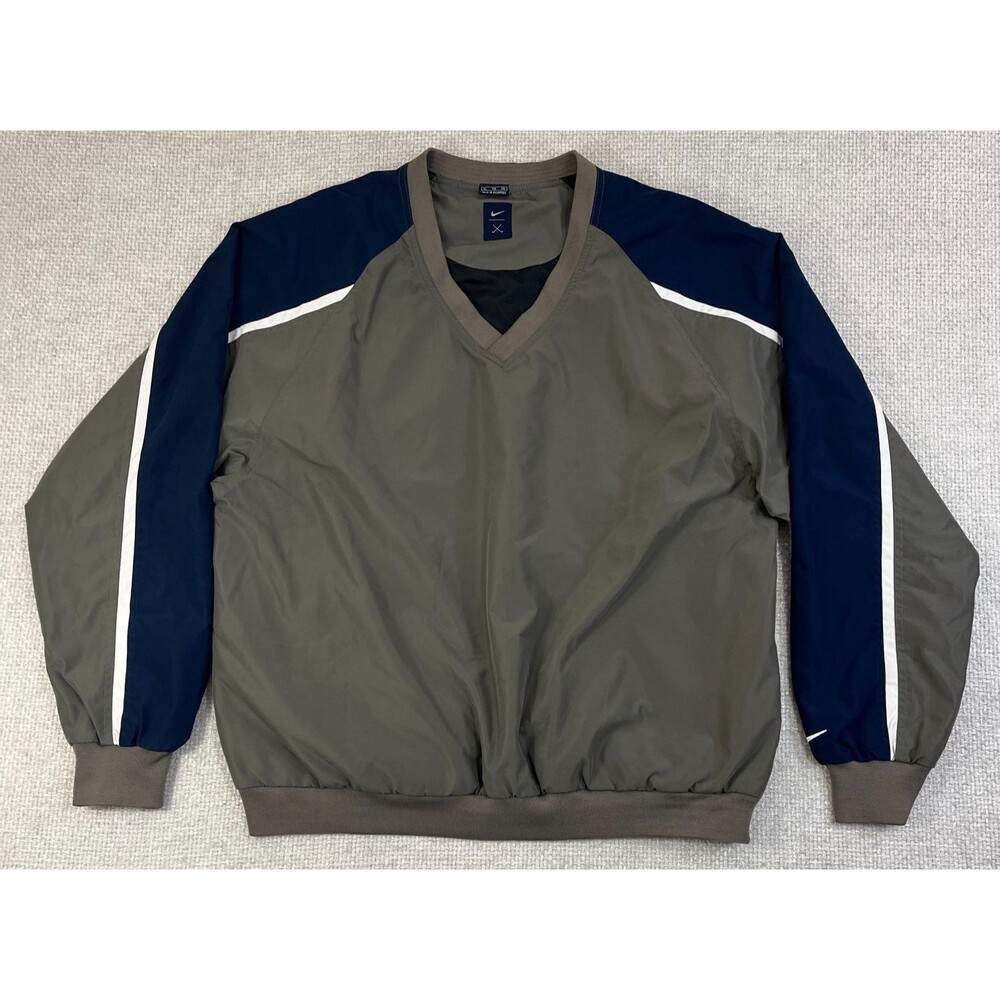 Nike Golf Jacket Men's XL Pullover V-Neck Windbreaker Green Lined Zip Pockets